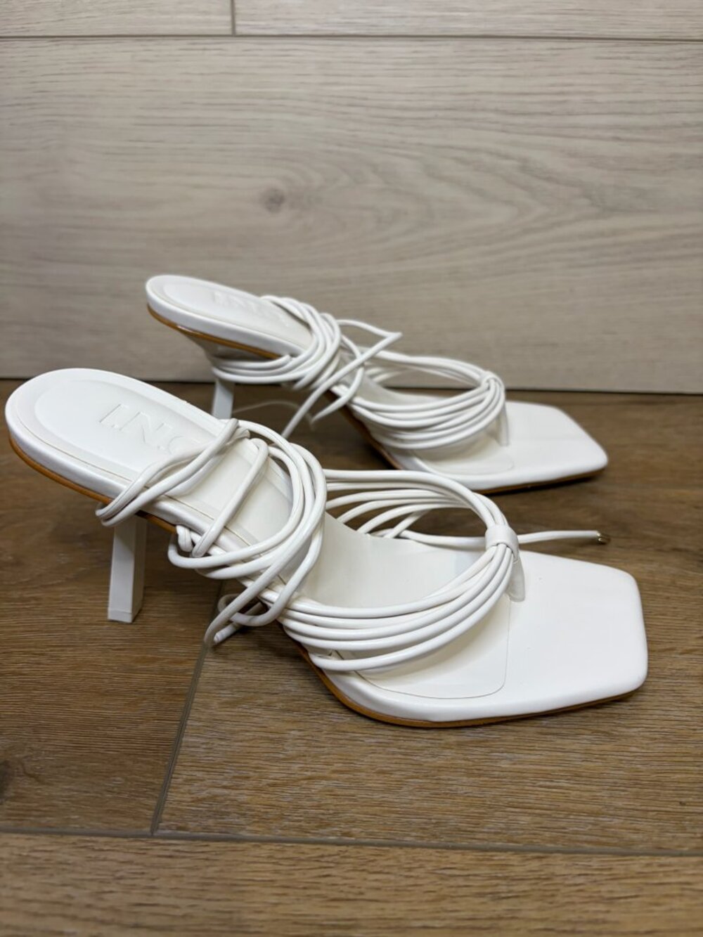 INC International Concepts Sahlap White Strappy Square Toe Stiletto Sandals 5.5M